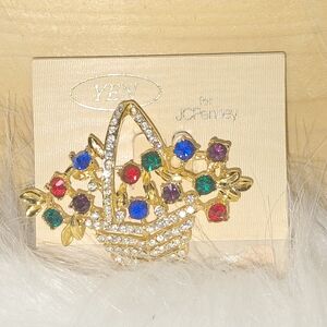 Colorful Gemstone Basket Brooch